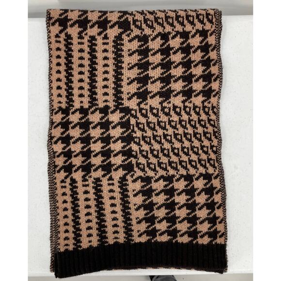 Allude Brown Tan Neutral Houndstooth Virgin Wool Cashmere Knit Rectangle Scarf - Picture 8 of 10